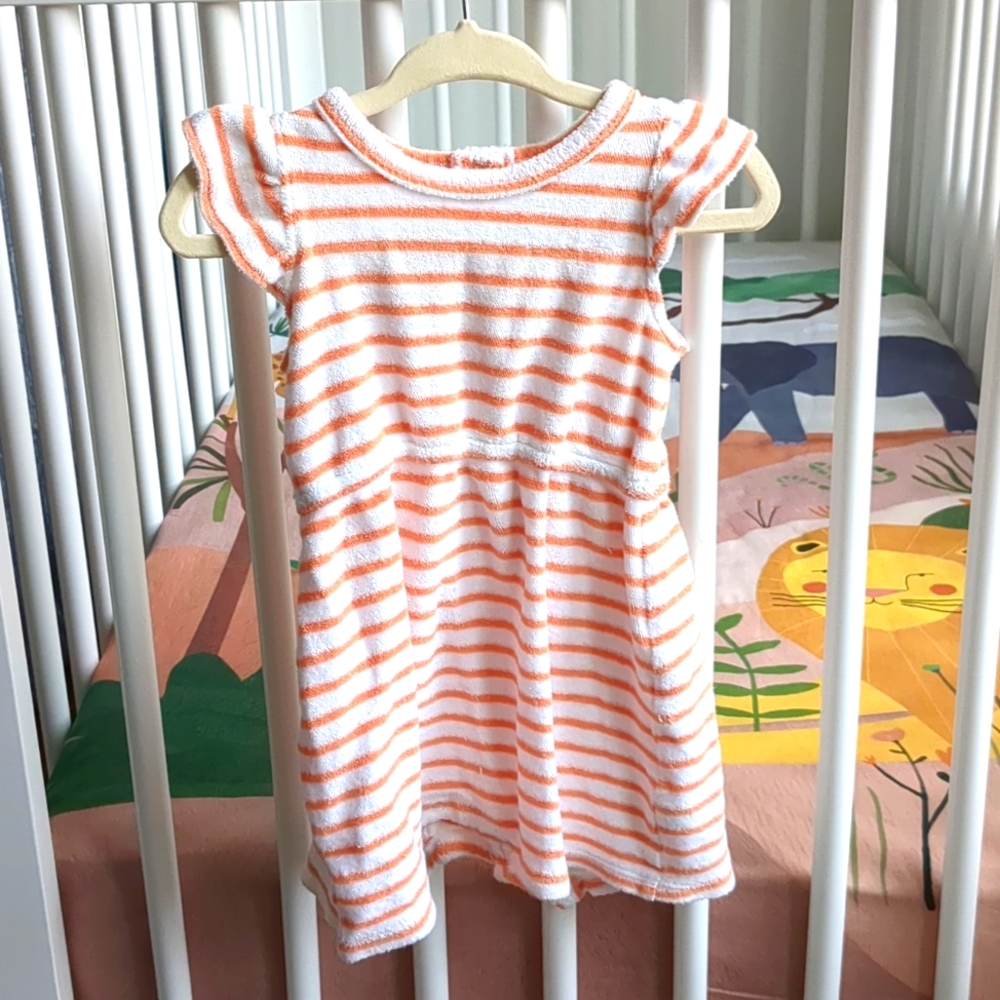 Nordstrom Baby Orange and White Terry Cloth Romper Beach Cover Up 6M
